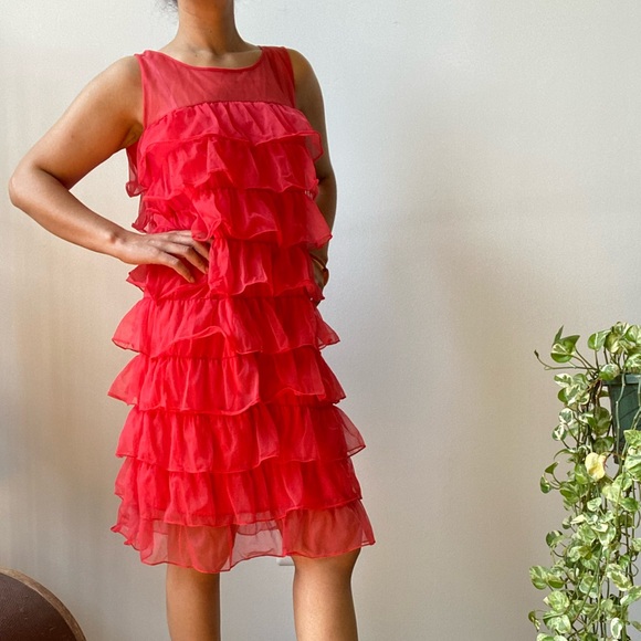Elegant Red Ruffle Dress - Picture 2 of 5